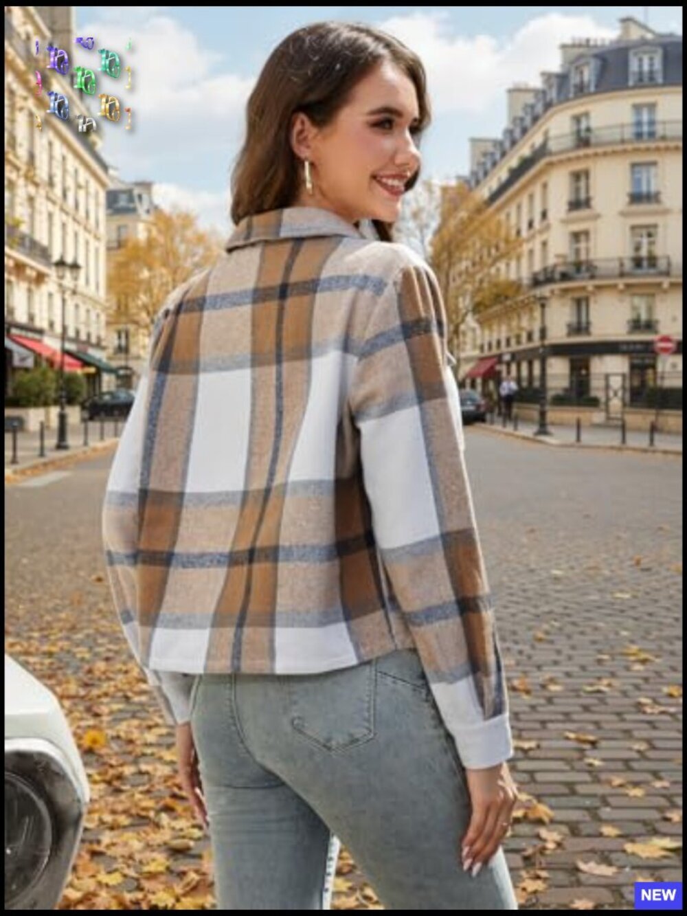 Cropped Plaid Shacket Jacket Long Sleeve Button Down Top Pockets - Picture 4 of 7